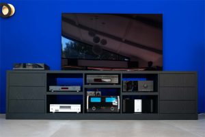 Meuble télé hifi en frêne laqué noir